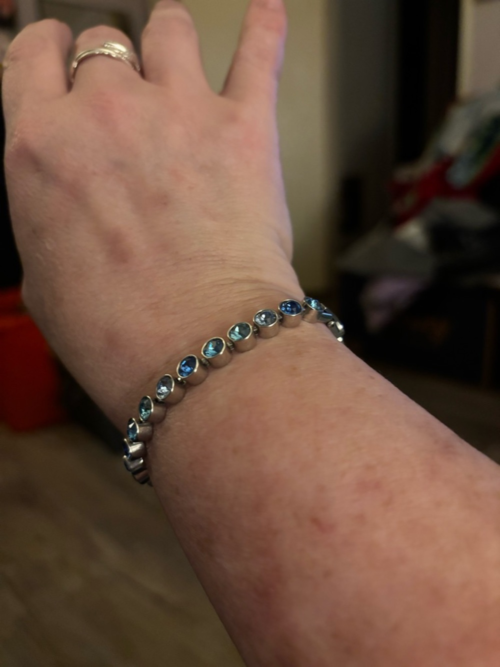 Touchstone Crystal Silver Bracelet with Blue-Green Crystals